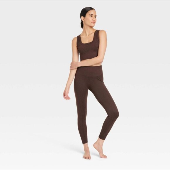 JoyLab Women's Seamless Cable Knit 7/8 Leggings Dark Brown XL - Picture 3 of 8